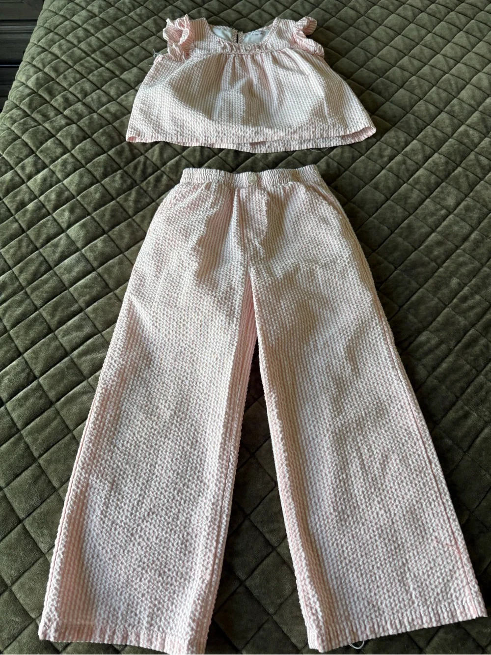 Girls Light Pink Seersucker Pajama Set —